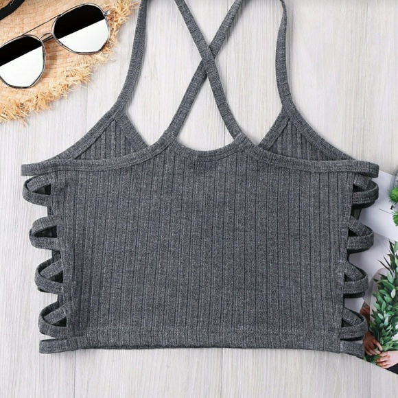 Knitted Lattice Cutout Cami Top - Gray cropped - Picture 2 of 5